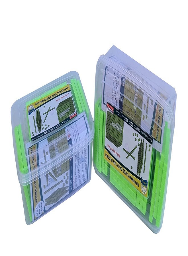 StepsToDo 131 Pieces Base Ten Blocks Kit. Place Value Mats and Activity Instruction Book. Teaching Aid. Build Solid Foundation of Number Sense and Place Value. Place Value Blocks. (Green) - Image 1